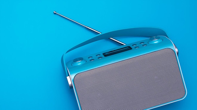 blue digital radio on blue background